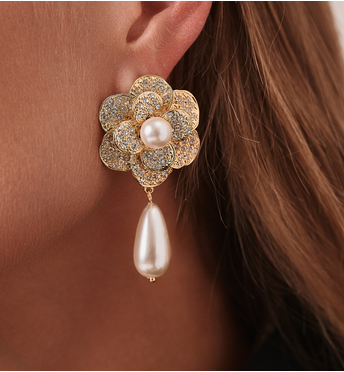 Kolczyki kwiaty z perłą i łezką KSS2135