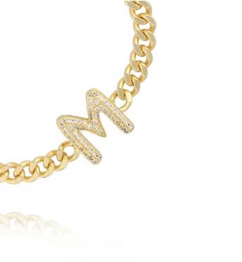 Bransoletka złota z literą M z cyrkoniami BSS0250