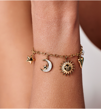 Bransoletka złota z zawieszkami – serce, słońce, księżyc i gwiazda BSH0210