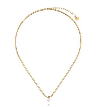 Złocony naszyjnik z delikatnym splotem i perłą NSY0701