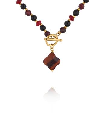 Naszyjnik z tygrysiego oka z zawieszką koniczynki NPA1626
