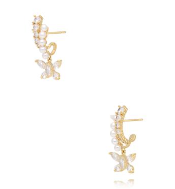 Kolczyki z perłami i motylem z cyrkoniami KSS2092