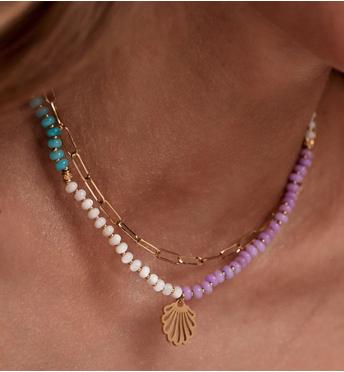 Naszyjnik w odcieniach turkusu i fioletu z muszelką NSC0626