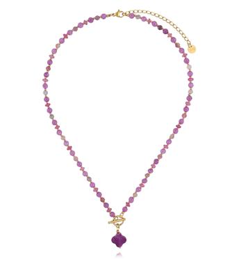 Naszyjnik z  fioletowego jadeitu z zawieszką koniczynki NPA1616