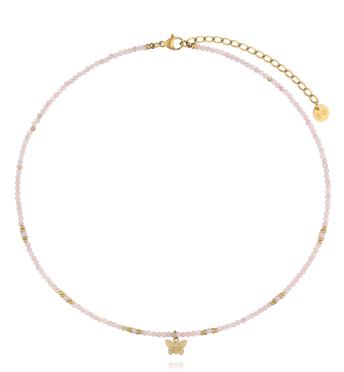 Naszyjnik z różowym opalem i zawieszką motyla NTW1631