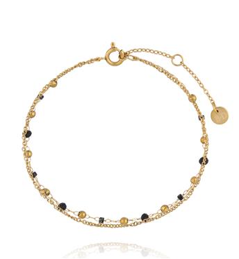 Bransoletka z podwójnym złotym łańcuszkiem i czarnymi agatami BEA0097