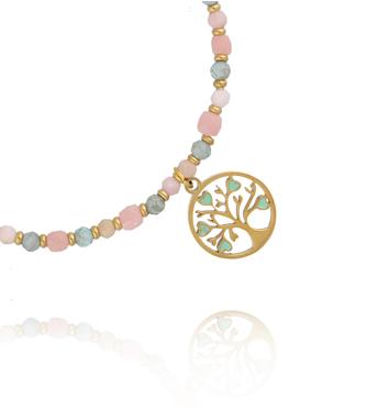 Bransoletka z różowym opalem i apatytami z zawieszką Drzewo Życia BTW3698