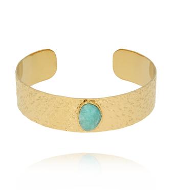 Bransoletka szeroka złocona z amazonitem BEA0019