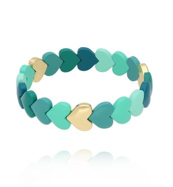 Bransoletka elastyczna z serduszkami w odcieniach morskiej zieleni i turkusu BCR0044