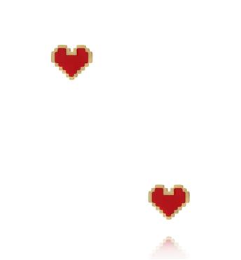Kolczyki sztyfty pixelowe serca z czerwoną emalią  KSY0716