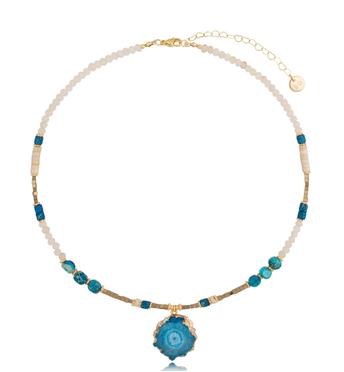 Naszyjnik mleczno-niebieski z agatami Francess NPA0508
