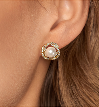 Kolczyki złote z perłą i cyrkoniami Perle Délicate KPE0096