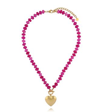 Naszyjnik fuksjowy z sercem NPA1386