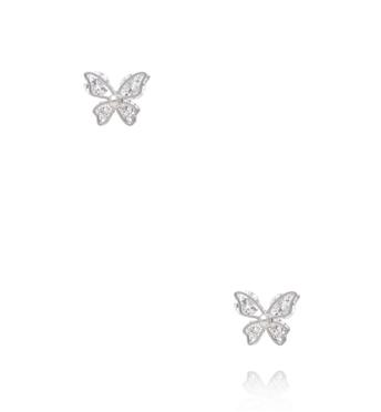 Zestaw srebrnych kolczyków z cyrkoniami – serce, kwiat i motyl KMB0027