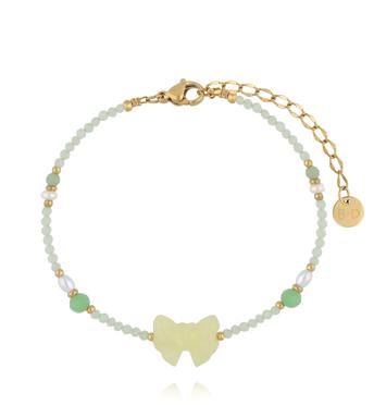 Bransoletka z zielonymi jadeitami i kokardką BPA0603