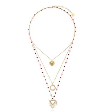 Naszyjnik czerwono złoty z sercami Pour Jamais NSY0149