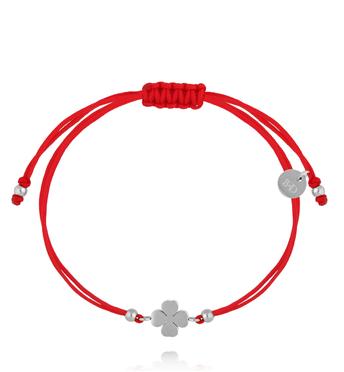 Bransoletka czerwona ze srebrną koniczynką BGL1092