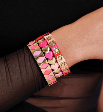 Bransoletka elastyczna z kolorowymi kwiatuszkami i złotymi akcentami BCR0042