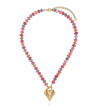 Naszyjnik z różowymi jadeitami i sercem NPA1491