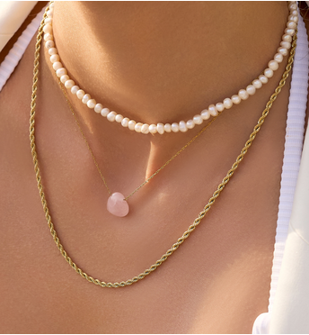 Naszyjnik z sercem z kwarcu różowego NLB0315