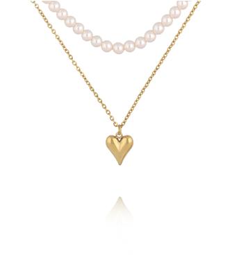 Naszyjnik z perłami i serduszkiem złoty NSY0703