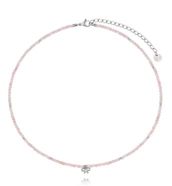 Naszyjnik z różowym opalem i srebrną kokardką NTW1565