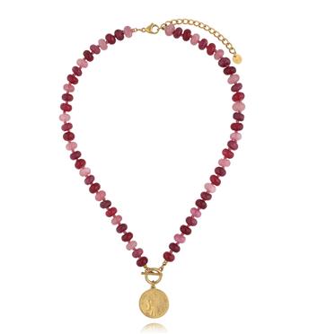 Naszyjnik z różowych i rubinowych kamieni z monetą NPA1493