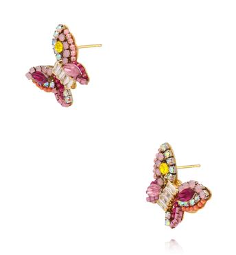 Kolczyki motylki różowo-żółte z kryształkami KLU0145