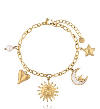 Bransoletka złota z zawieszkami – serce, słońce, księżyc i gwiazda BSH0210