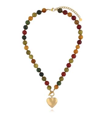 Naszyjnik z kamieni w odcieniach ziemi z zawieszką serce NPA1525