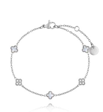 Bransoletka srebrna z koniczynkami i cyrkoniami BSY0538