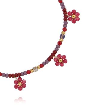Bransoletka w śliwkowo-czerwonych odcieniach z kwiatkami BMT0318