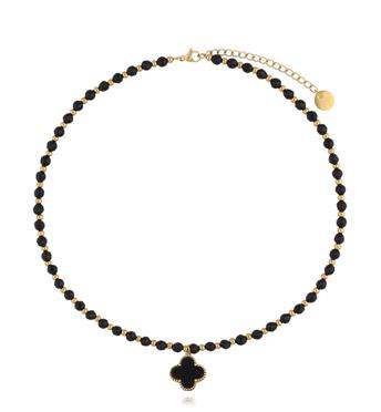 Naszyjnik czarny z koniczynką NSC0544