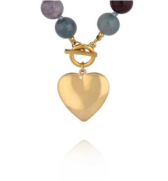 Naszyjnik z kamieni w odcieniach granatu, szarości i fioletu z sercem NPA1527
