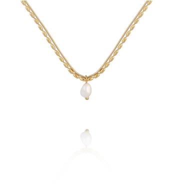 Złocony naszyjnik z delikatnym splotem i perłą NSY0701