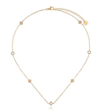 Naszyjnik złoty z koniczynkami z masy perłowej i cyrkoniami NSY0741