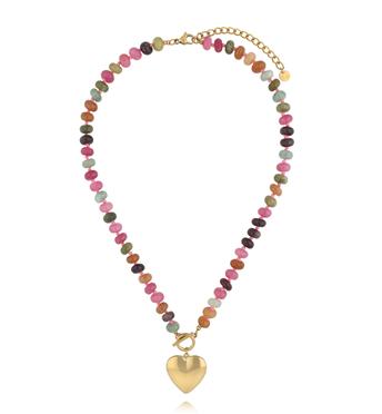 Naszyjnik z kolorowych jadeitów z sercem NPA1494