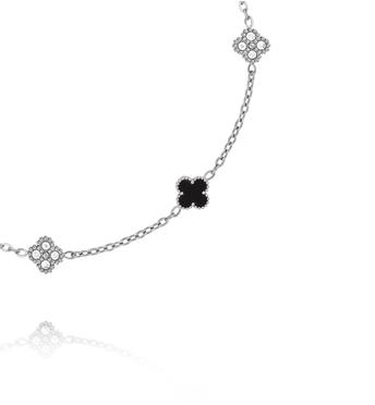 Bransoletka srebrna z czarnymi koniczynkami i cyrkoniami BSY0542