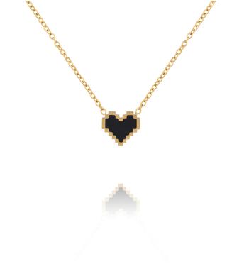 Naszyjnik z czarnym sercem w stylu pixel w kolorze złota NSY0931