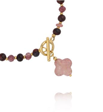 Bransoletka z tygrysiego oka i kwarcu truskawkowego z koniczynką BPA0653