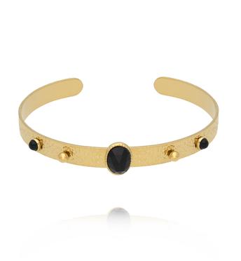 Bransoletka otwarta złocona z czarnym agatem BEA0016
