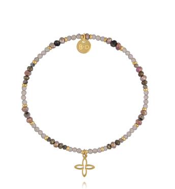 Bransoletka z kwarcu dymnego, labradorytu i pirytu BTW3494