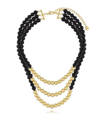 Naszyjnik potrójny z czarnymi i złotymi kulami NS0376