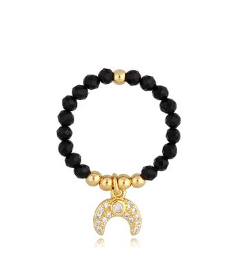 Pierścionek złoty z onyksami i księżycem Hidden PSC0262