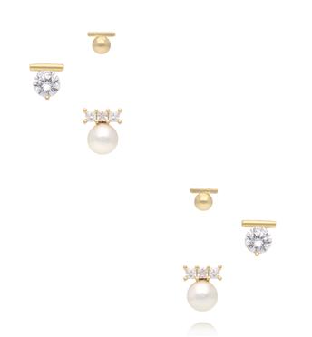 Zestaw złoconych kolczyków – perełki i cyrkonie KMB0025