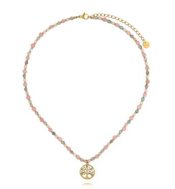 Naszyjnik z różowym opalem i apatytami z zawieszką Drzewa Życia NTW1640