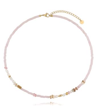 Naszyjnik różowy z jadeitami i perłami NSC0648