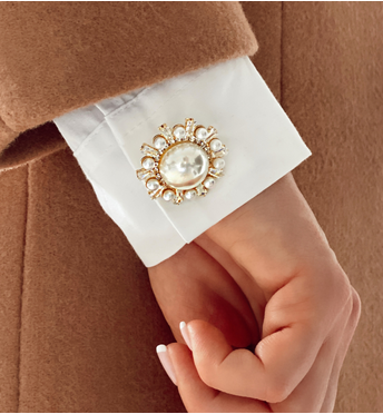 Broszka złota z perłami i kryształkami Pearl Ball BRPE0007