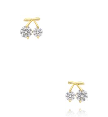 Kolczyki wiszące w kształcie wiśni z cyrkoniami i złotym wykończeniem KSS2256