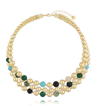Naszyjnik trzyrzędowy w złocie z turkusowymi i zielonymi kamieniami NSC0676
